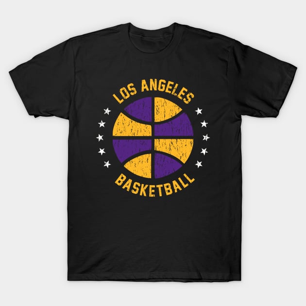 Retro Distressed Los Angeles Basketball T-Shirt by Double-Double Designs